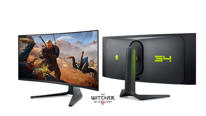 Two Dell Alienware AW3423DWF Gaming Monitors. 