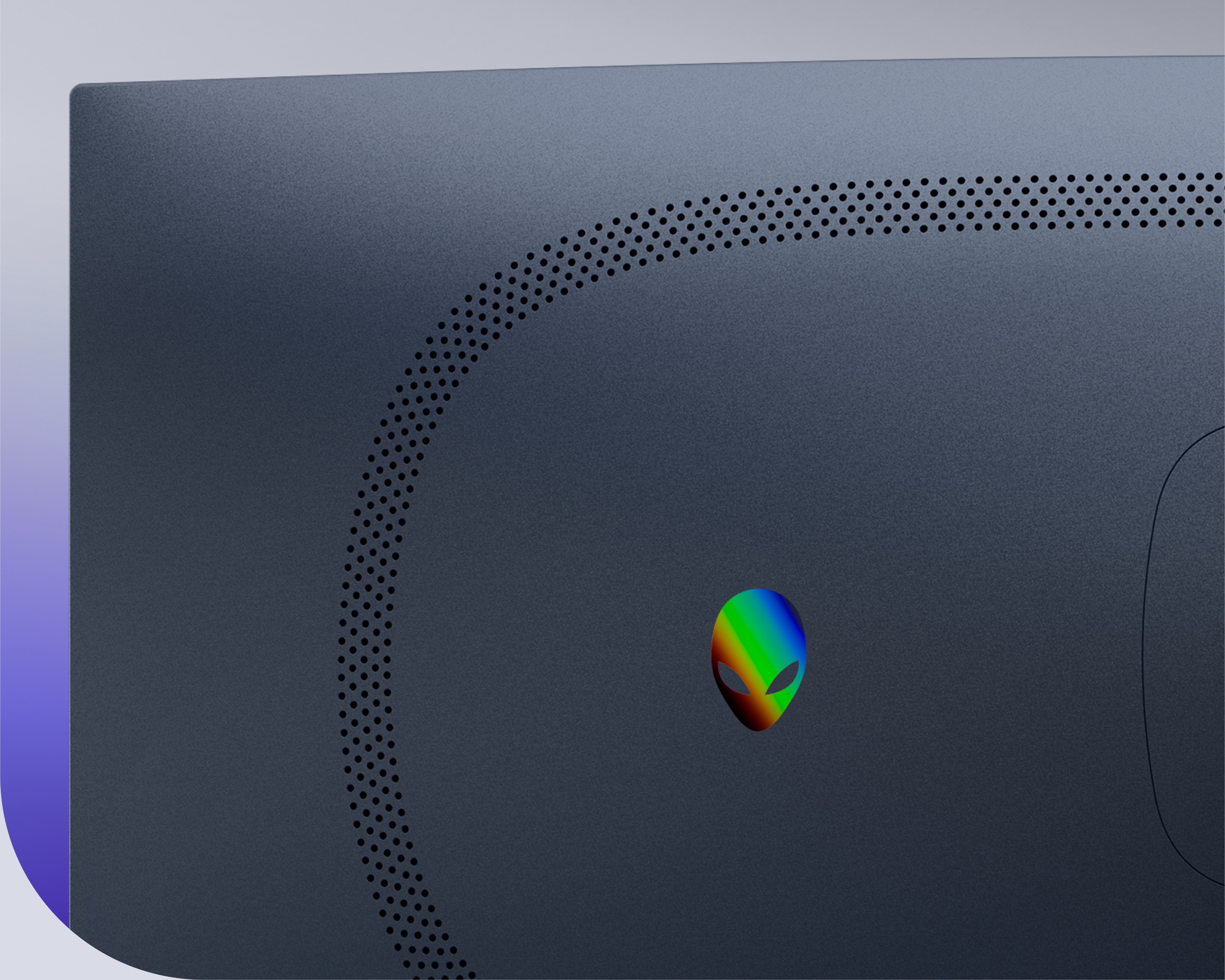 Close-up of the Alienware logo on the back of the Alienware 34 Gaming Monitor.