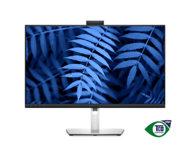 Picture of Dell C2723H Monitor with blue leaves in the backgroundand a TCO Certified Edge logo below the product.