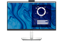 תמונה של צג שיחות ועידה בווידיאו C2723H של Dell עם רקע כחול ולבן ולוחות מחוונים על המסך.