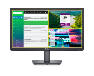 Grafika przedstawiająca monitor Dell E2223HN z trzema różnymi narzędziami włączonymi na ekranie.