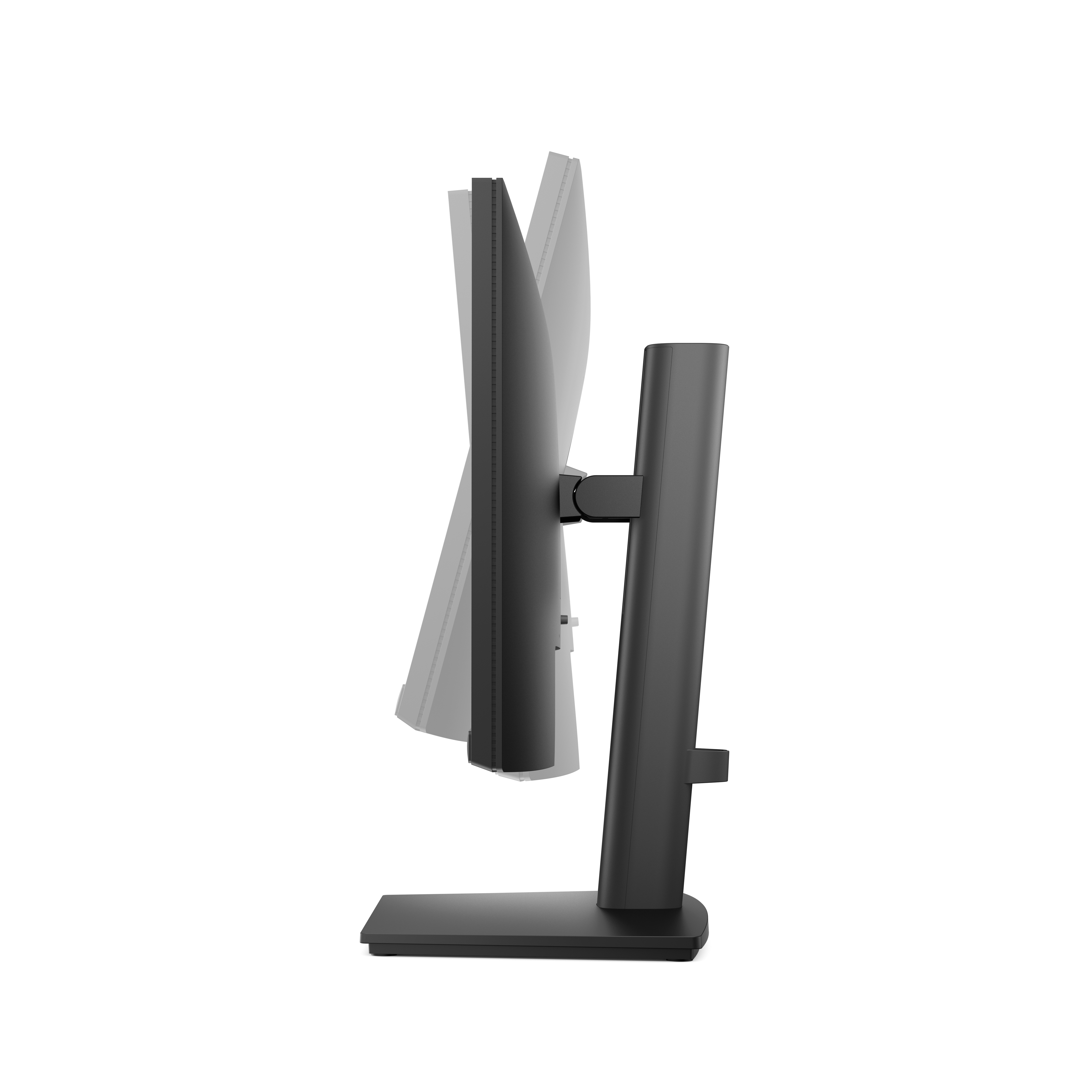 Four different angles of a Dell Pro 22 Adjustable Stand Monitor showing its ability to rotate, swivel, tilt and raise.