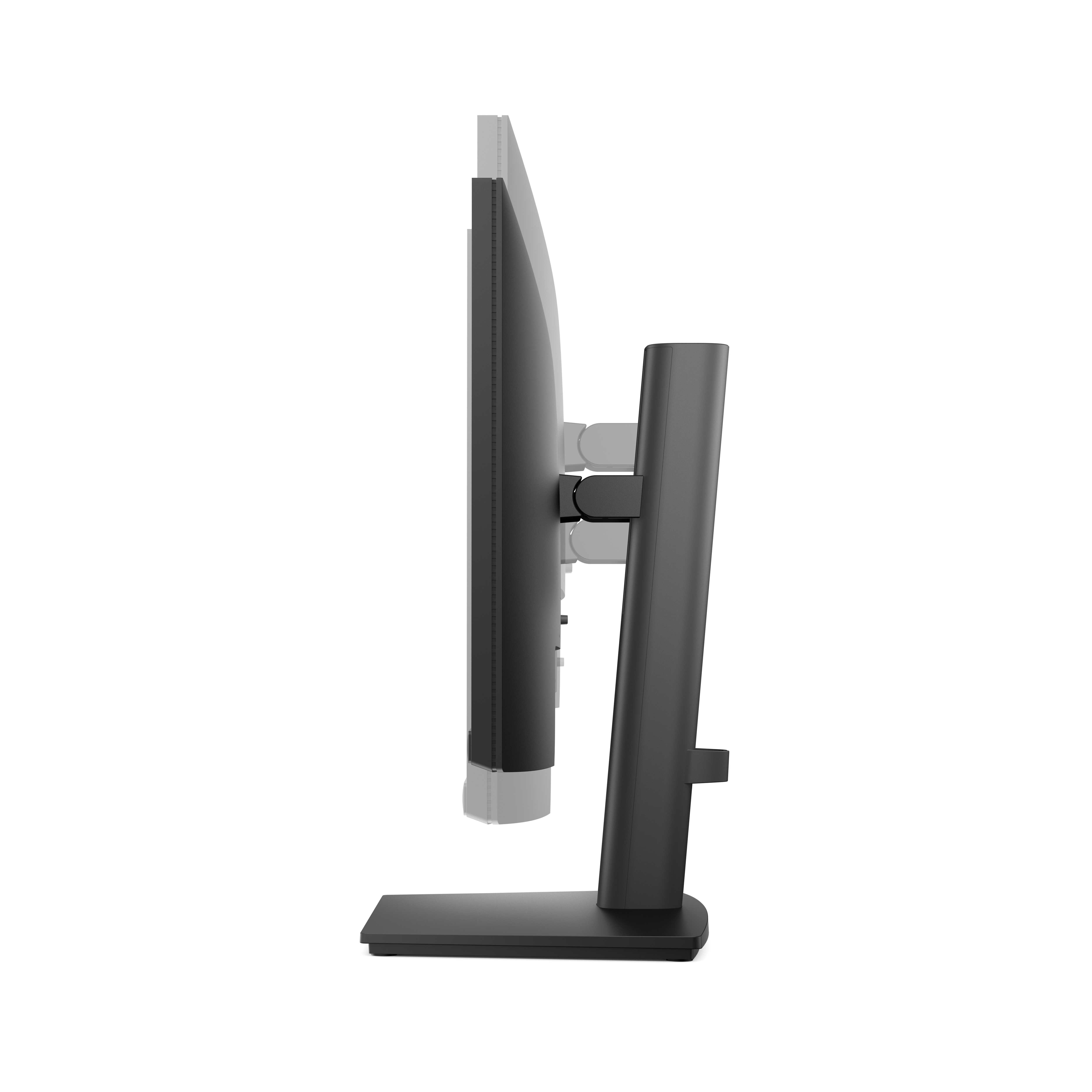 Four different angles of a Dell Pro 22 Adjustable Stand Monitor showing its ability to rotate, swivel, tilt and raise.