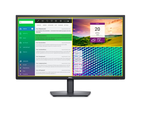 Imagen de un monitor Dell E2723 con 3 herramientas diferentes abiertas en la pantalla.