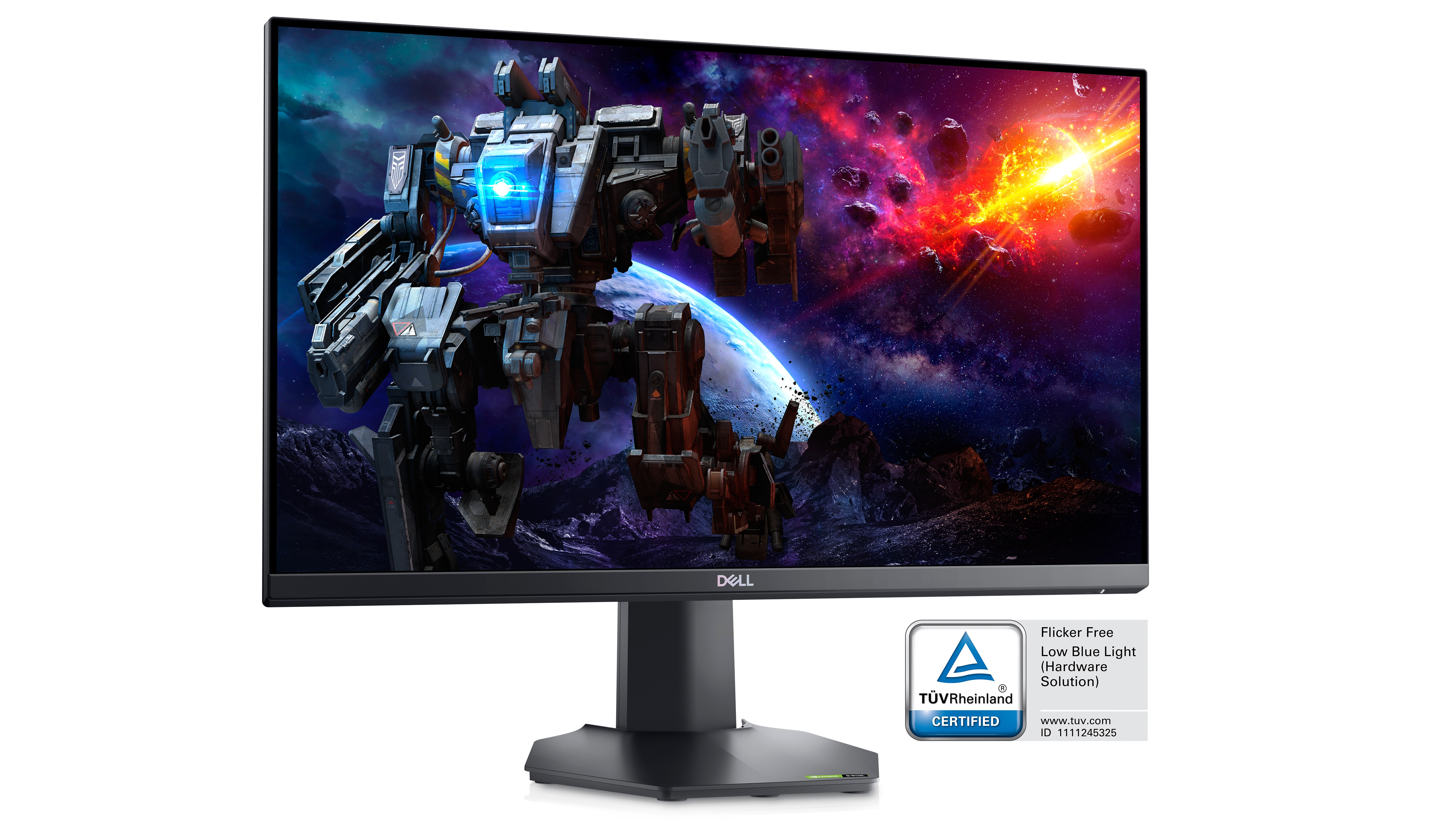 Picture of a Dell G2422HS Gaming Monitor with a game image on the screen and a white background.