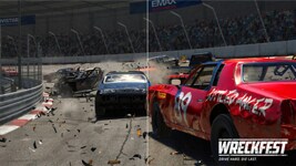 Picture of destroyed racing cars on the speedway.