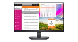 Picture of a Dell SE2723DS Monitor with a dashboard, an email inbox and temperature and date on the screen.