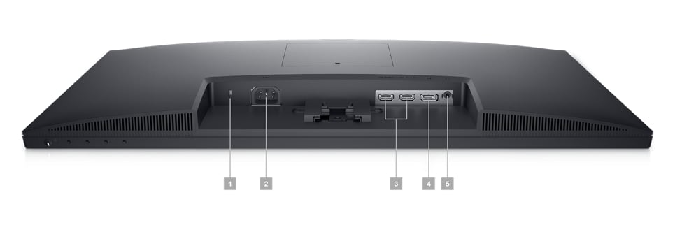 Picture of Dell SE2423DS Monitor with the screen down and numbers from 1 to 6 showing the ports available below the product.