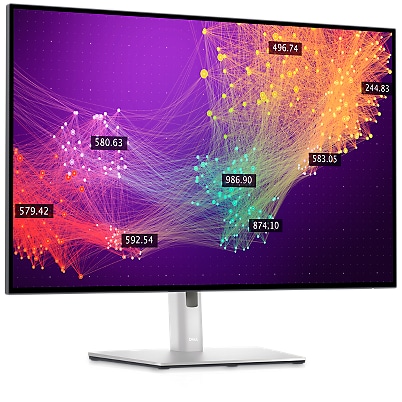 Obrázok monitora Dell UltraSharp U3023E na bielom pozadí s farebným obrázkom krajiny na obrazovke.