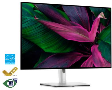 Dell UltraSharp U3023E Monitörün beyaz arka planda ve ekranda renkli bir manzarayla resmi.
