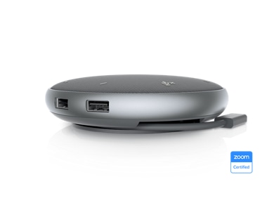 配有多端口适配器的戴尔扬声器 MH3021P 的图片,可以看到产品右侧的端口。