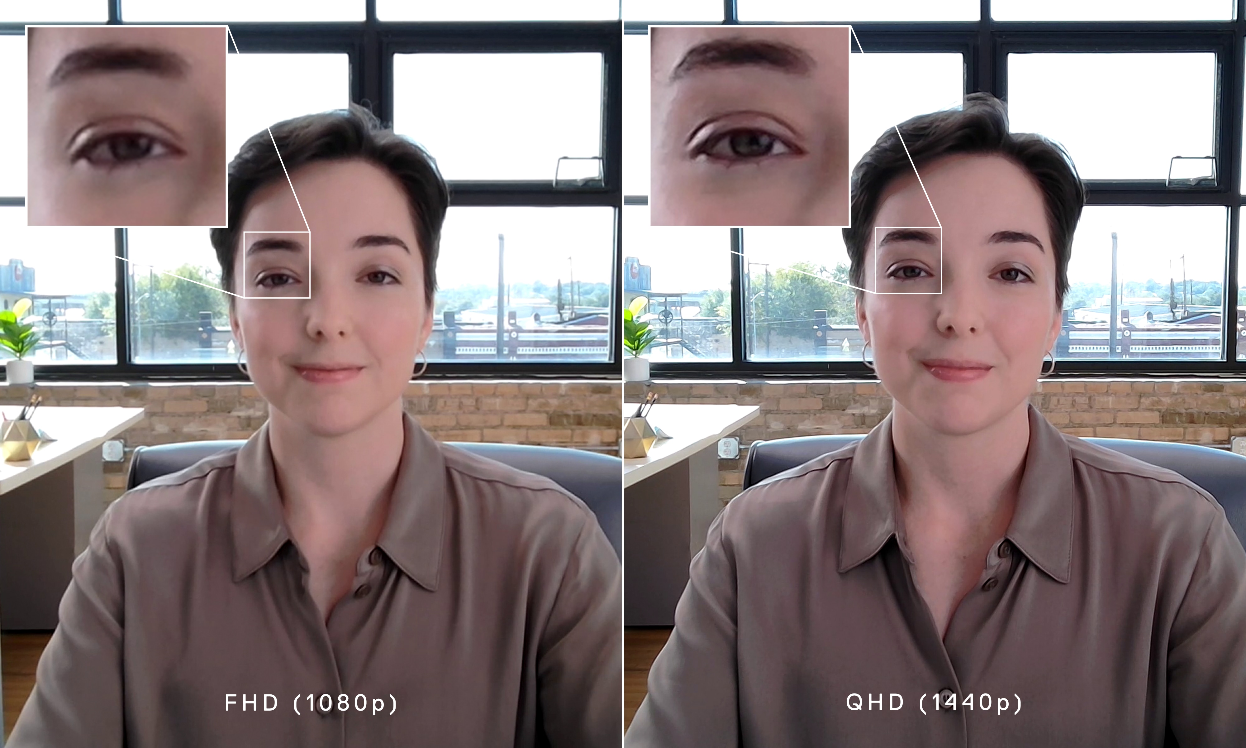 Woman looking forward with focus on one of her eyes.