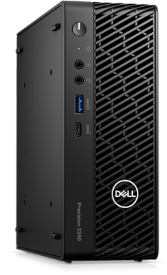 Picture ofa Dell Precision 3260 Compact Desktop in a white background.