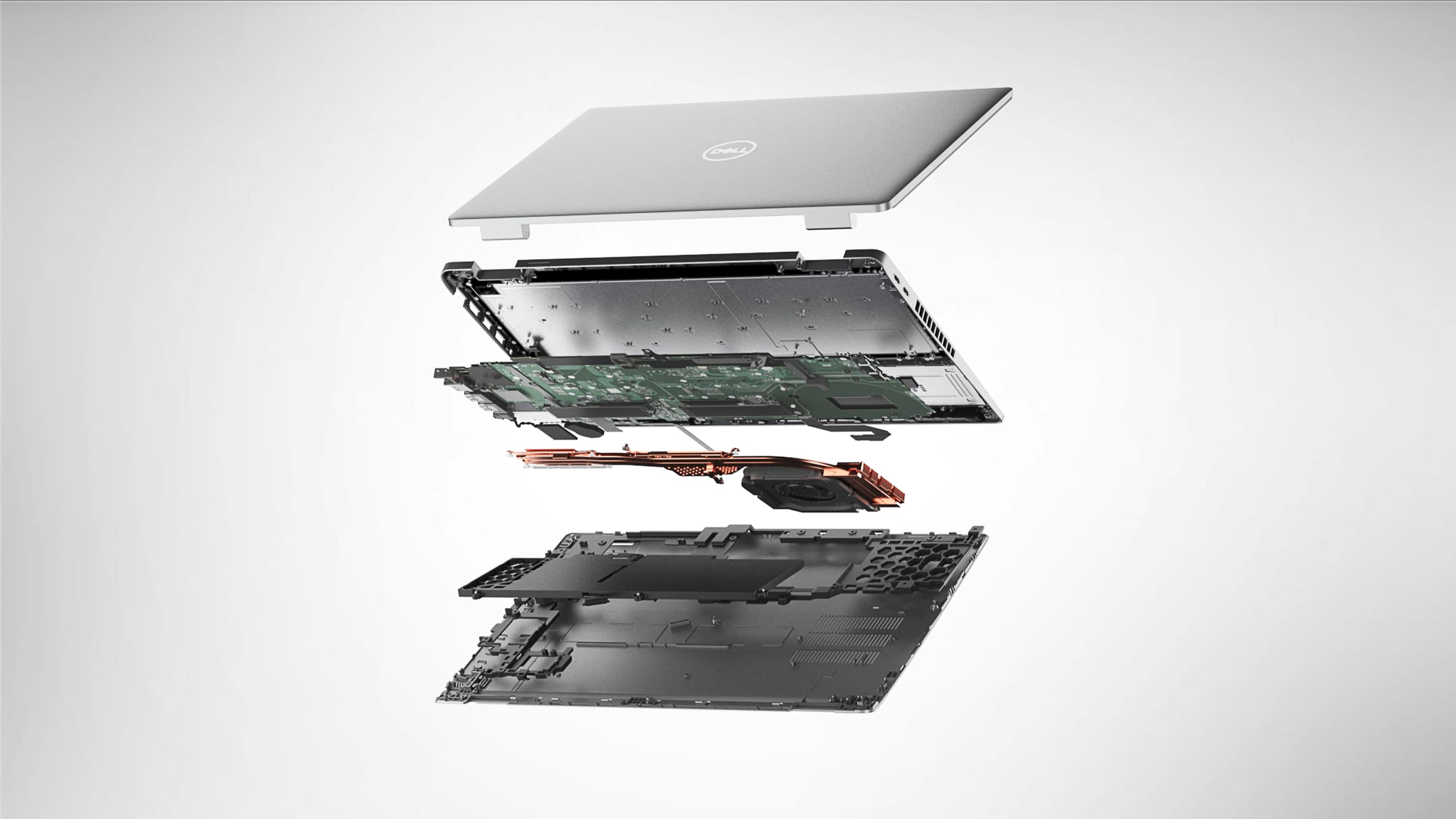 Picture of a dismantled Dell Precision 15 3570 Mobile Workstation showing the product inside.
