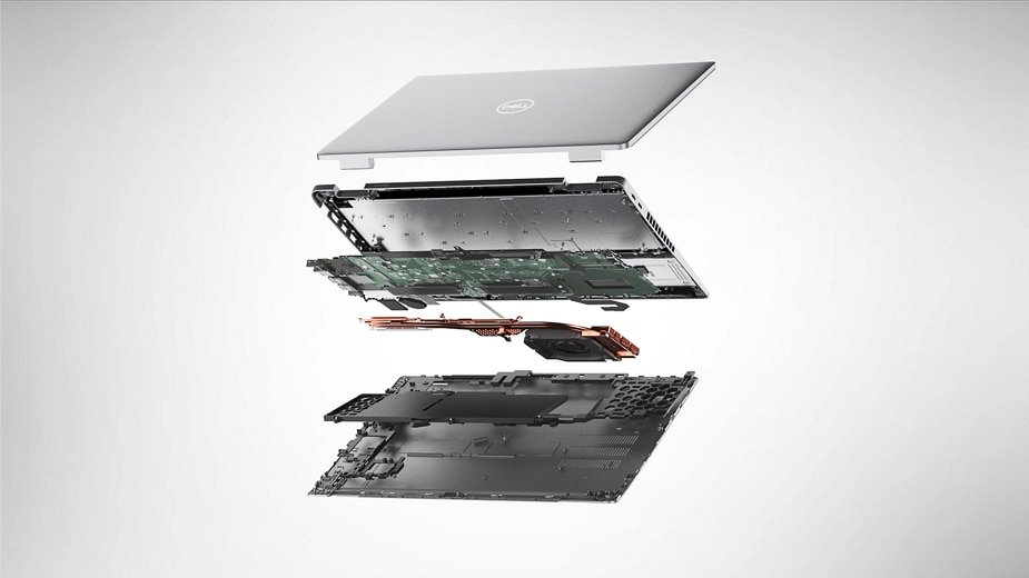 Imagen de una estación de trabajo móvil Dell Precision 3570 de 15" desmontada que muestra el interior del producto.