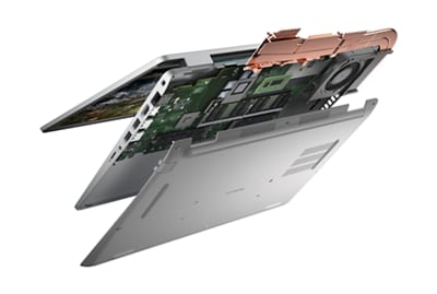 Εικόνα ενός αποσυναρμολογημένου φορητού σταθμού εργασίας Dell Precision 15 3571 που παρουσιάζει το εσωτερικό του προϊόντος.