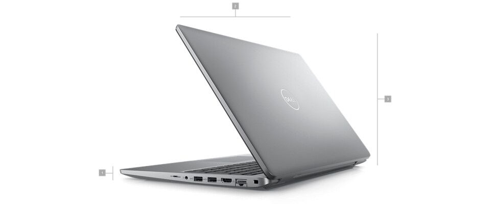 Dell Precision 15 3580 Workstation Laptop with numbers from 1 to 3 showing the product dimensions and weight.