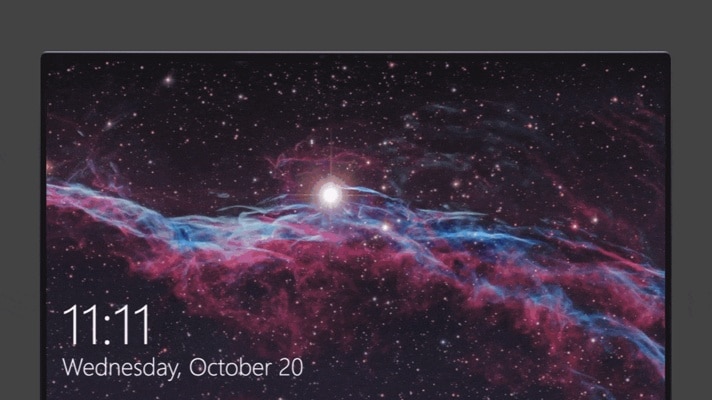 Obrázek obrazovky mobilní pracovní stanice Dell Precision 17 5770 s barevným pozadím, časem a datem.