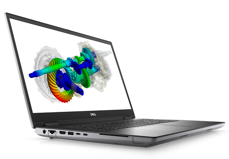 Picture of a Dell Precision 17 7770 Mobile Workstation with a colorful image on the screen. 