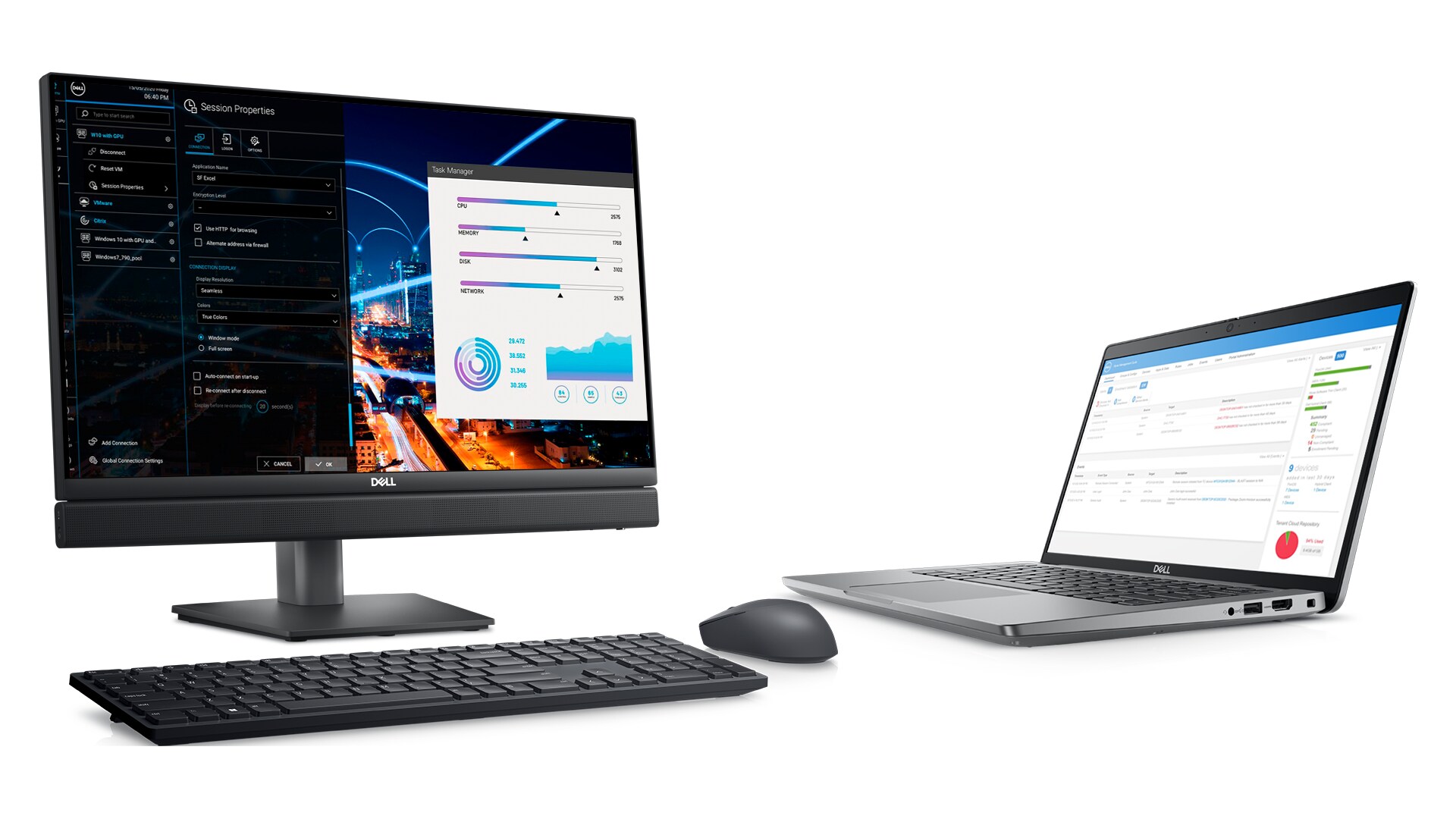 Dell desktop setup with monitor and laptop