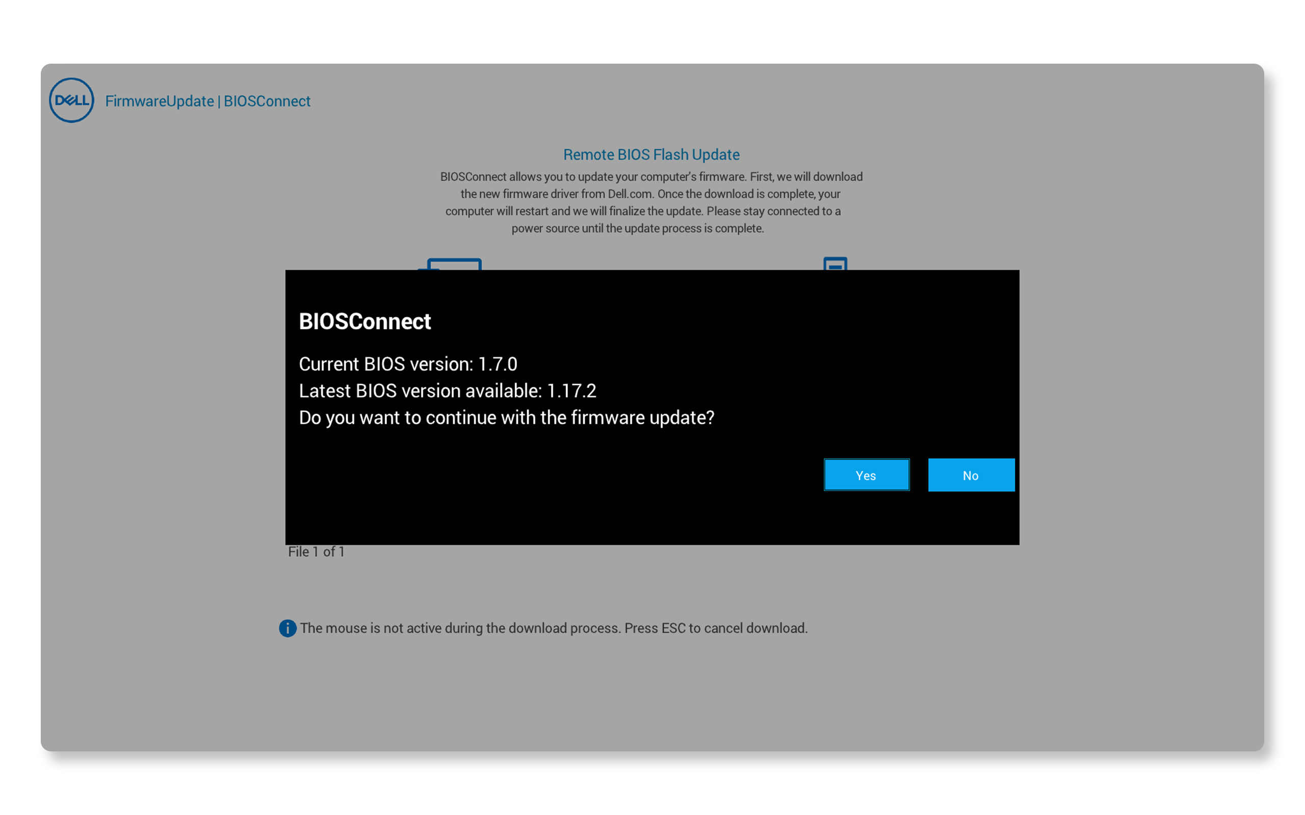 Over the air BIOS update using BIOSConnect