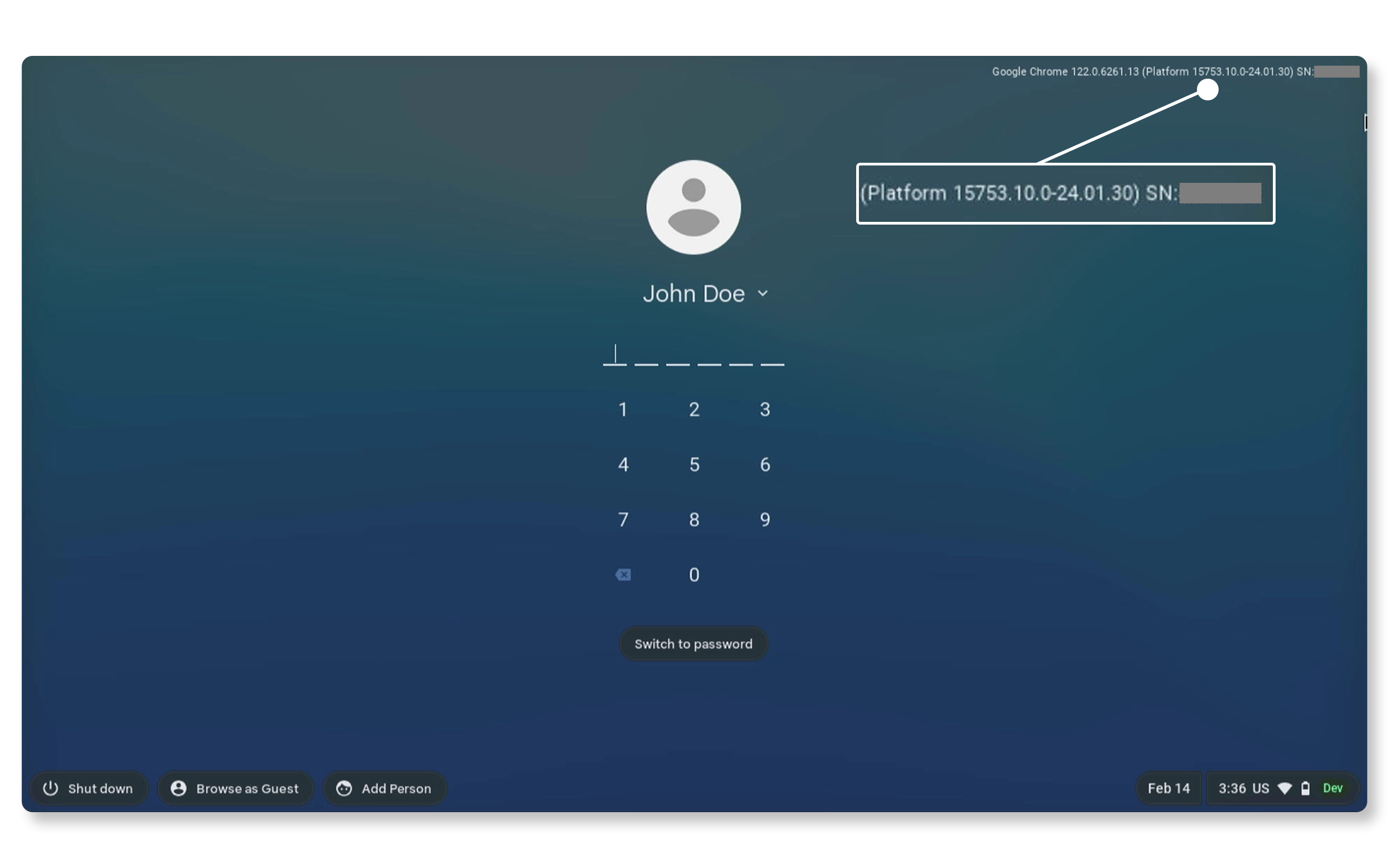 ChromeOS 登入畫面上的產品服務編號