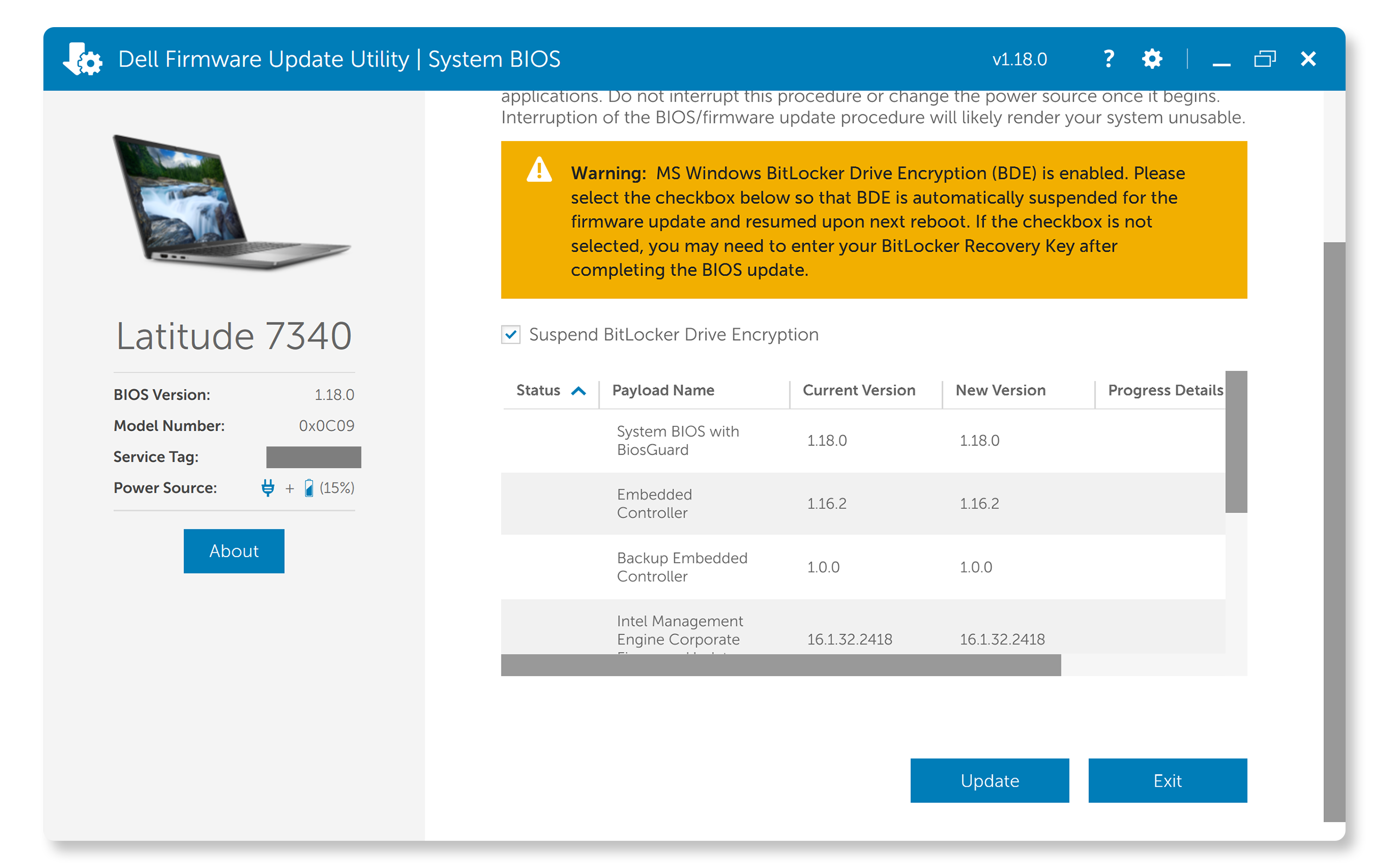 Dell BIOS firmware update utility