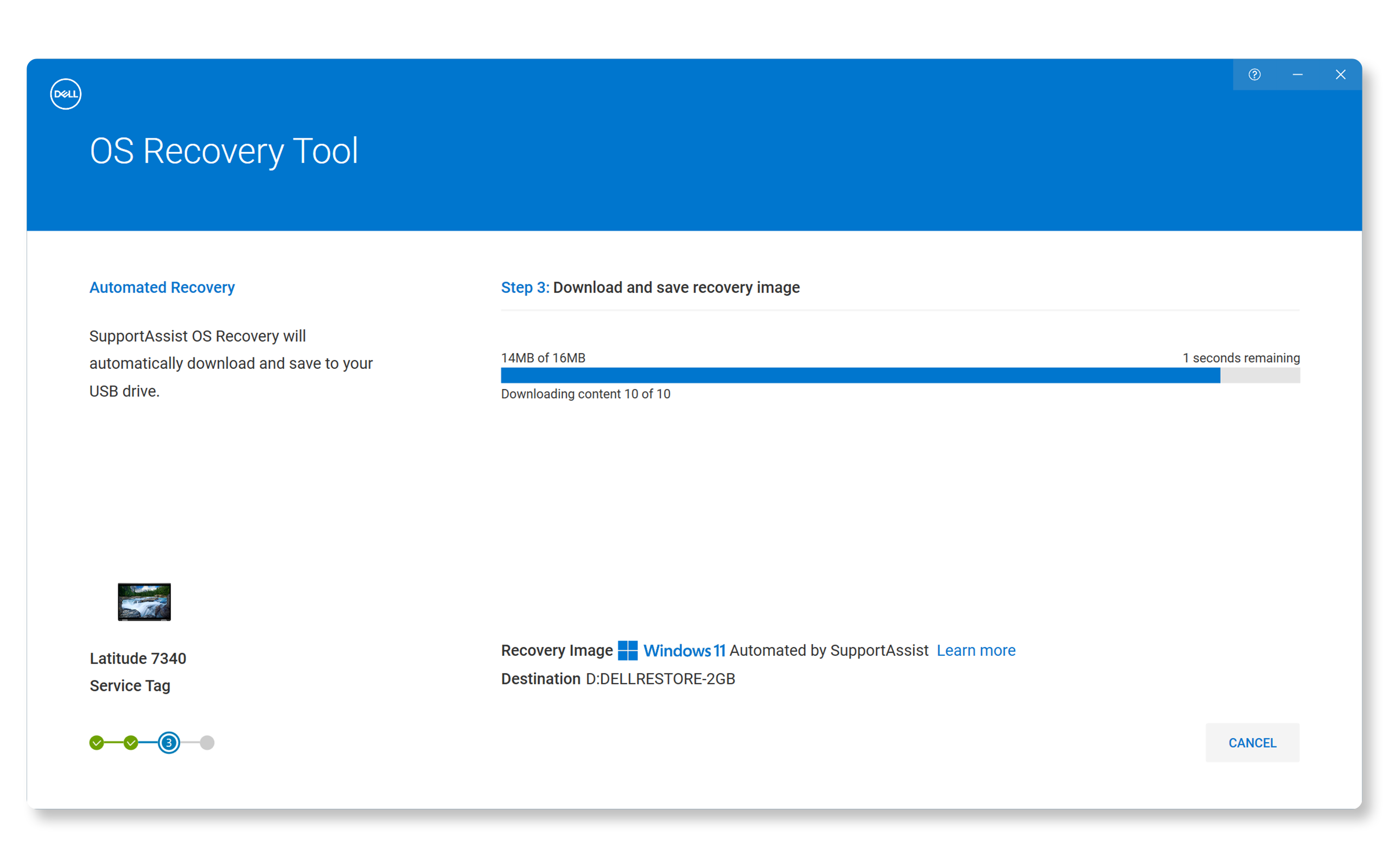 Recovery image download in progress