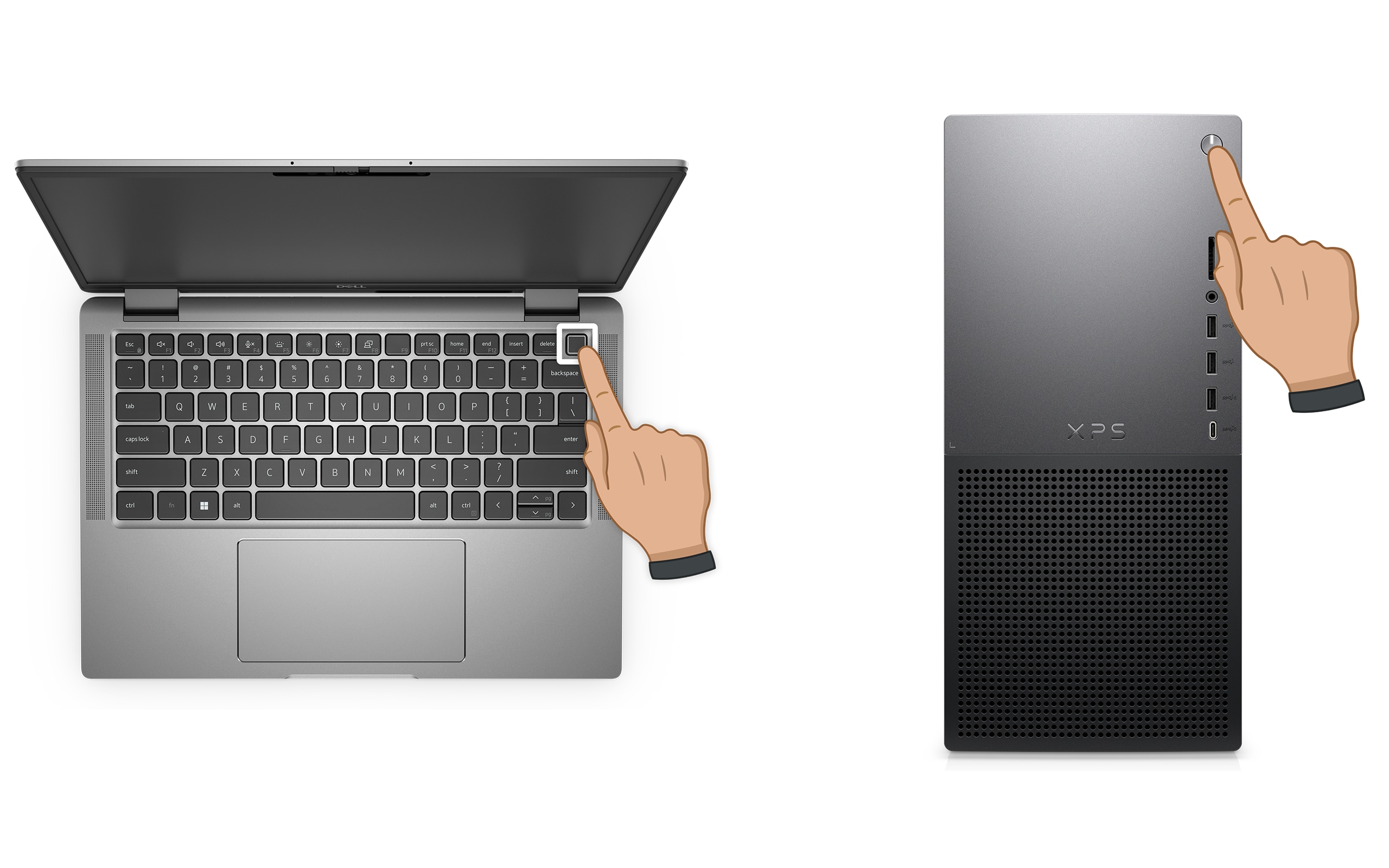 Example of pressing power button on a Dell desktop or laptop