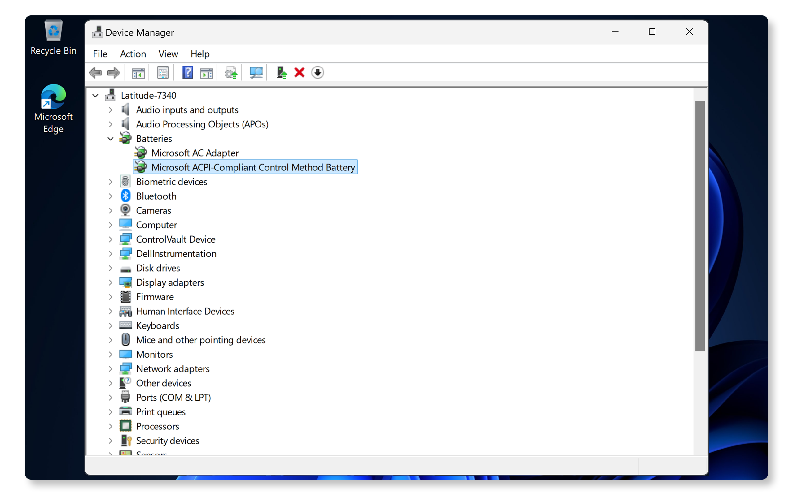 Uninstall ACPI battery driver using Device Manager