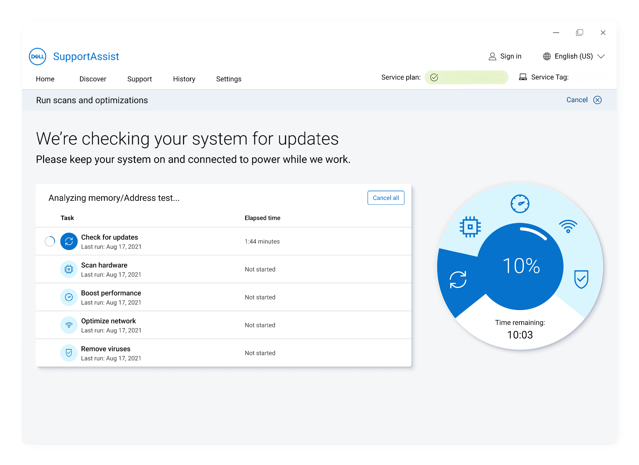 SupportAssist check for updates