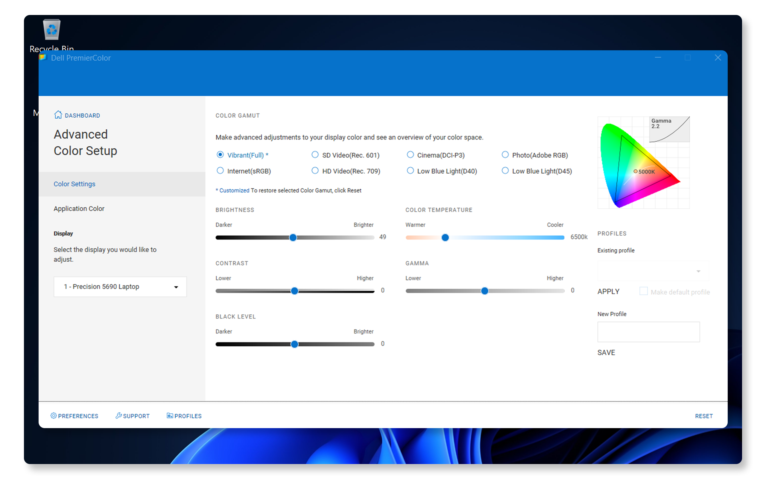 Color settings in PremierColor for Dell