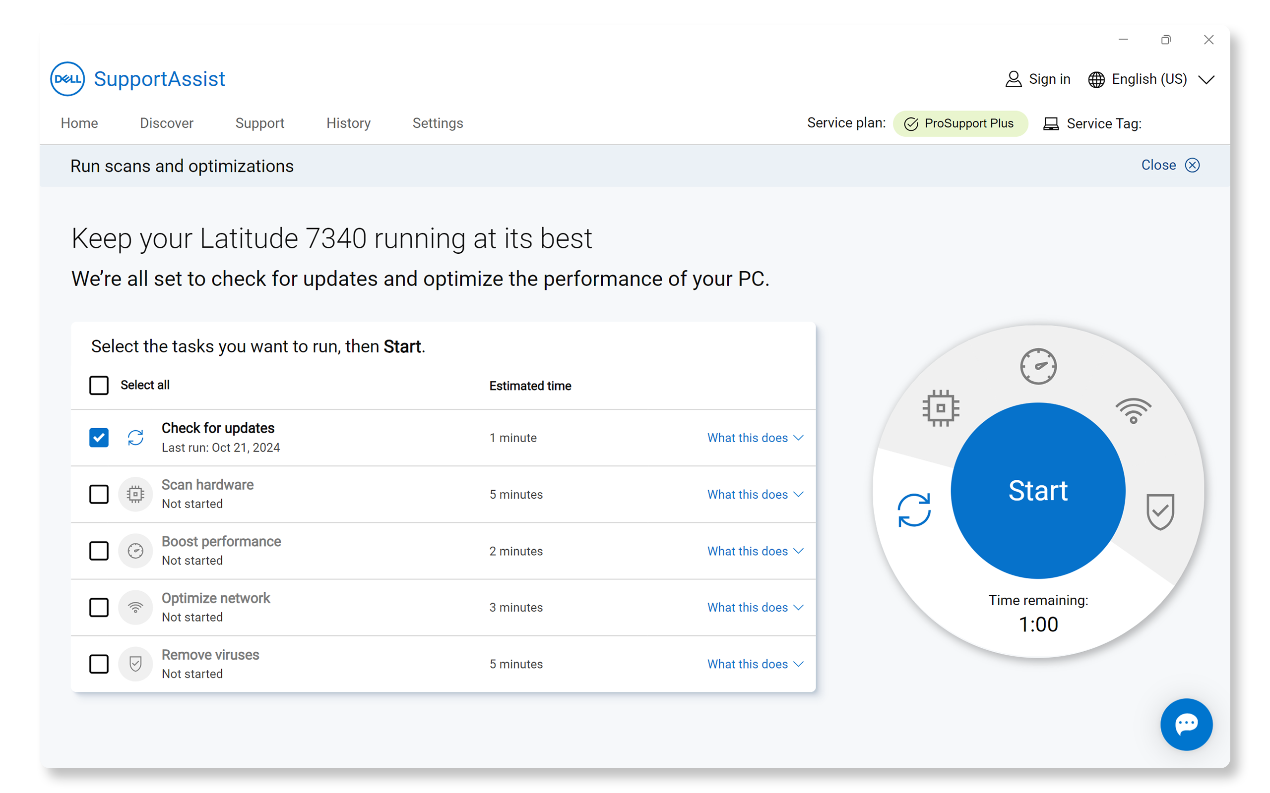 Start to check for driver updates in SupportAssist