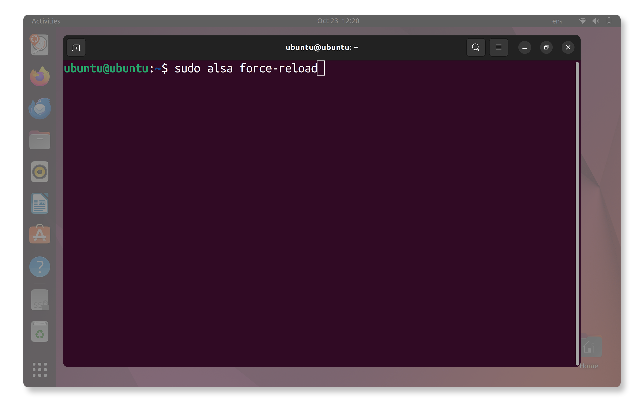 Terminal with alsa reload command