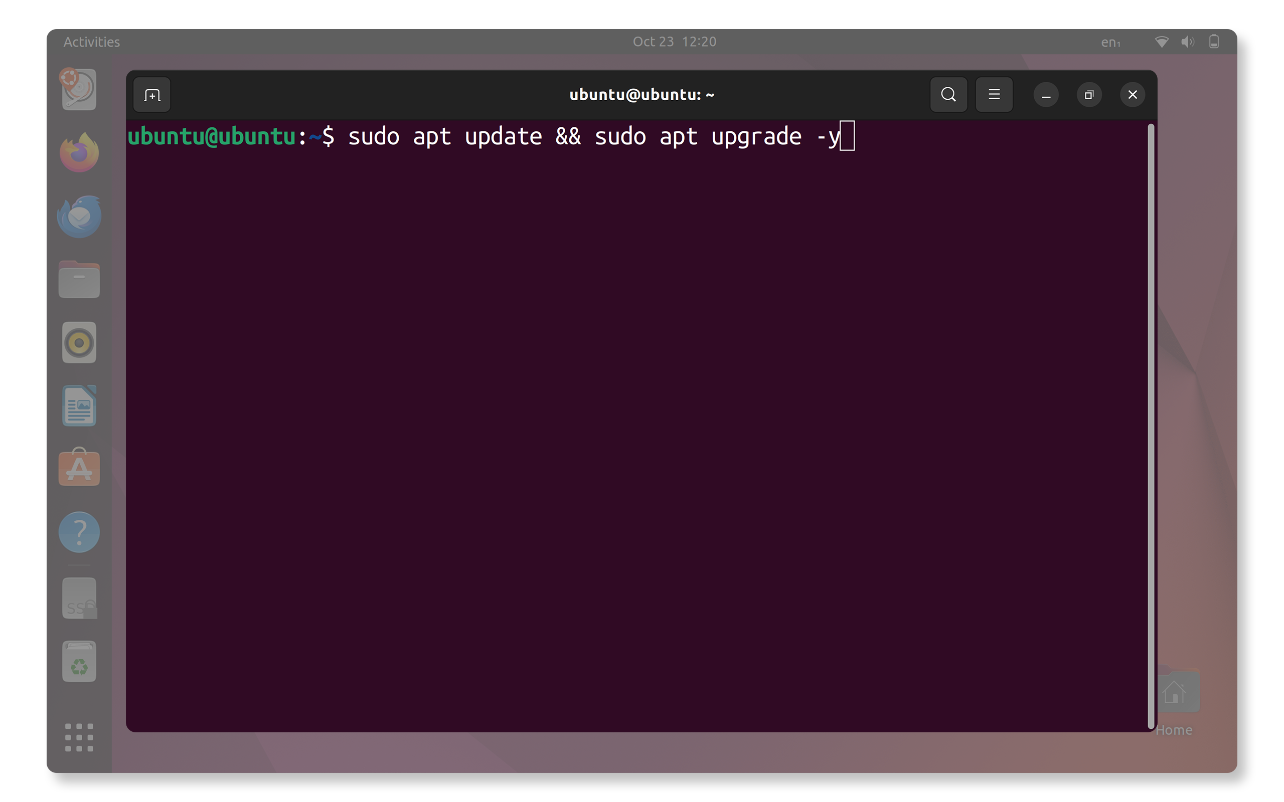 Ubuntu terminal with update and upgrade command