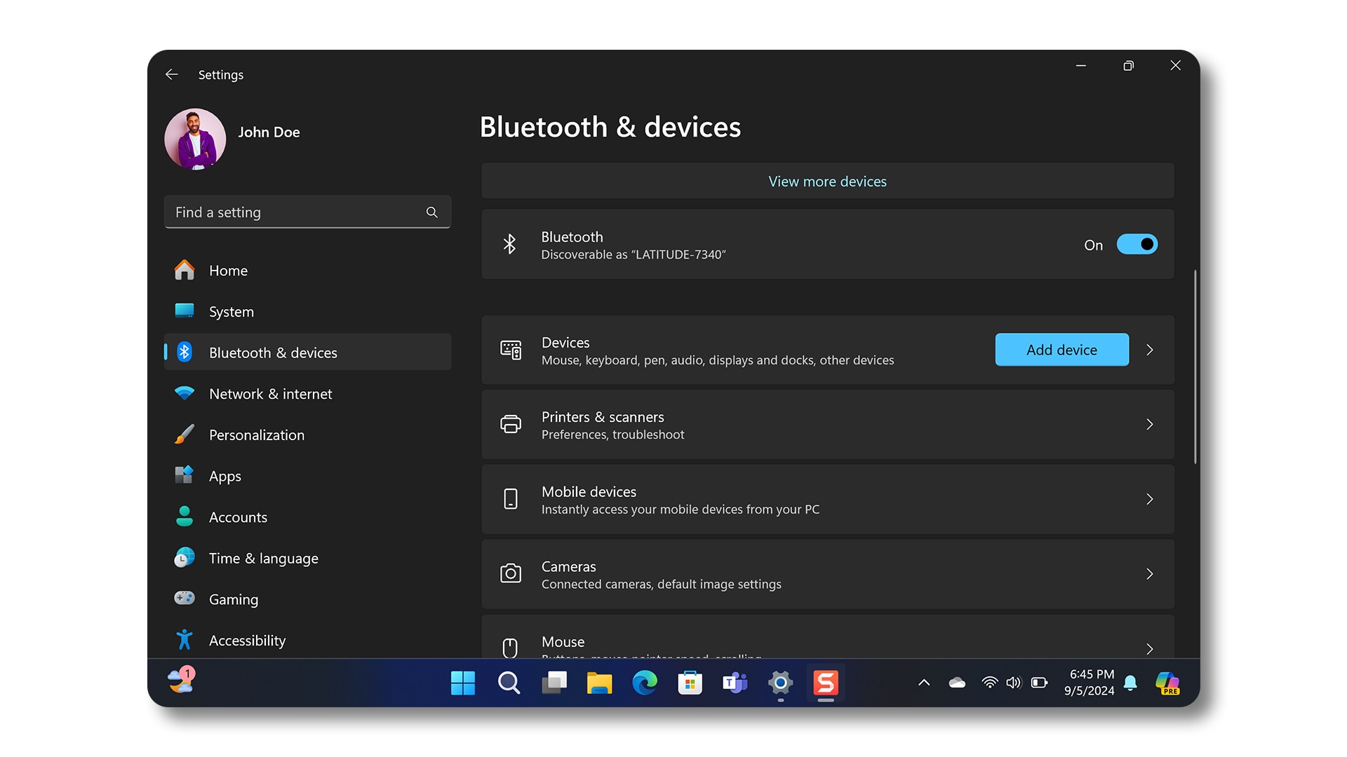 Bluetooth toggle switch in On position