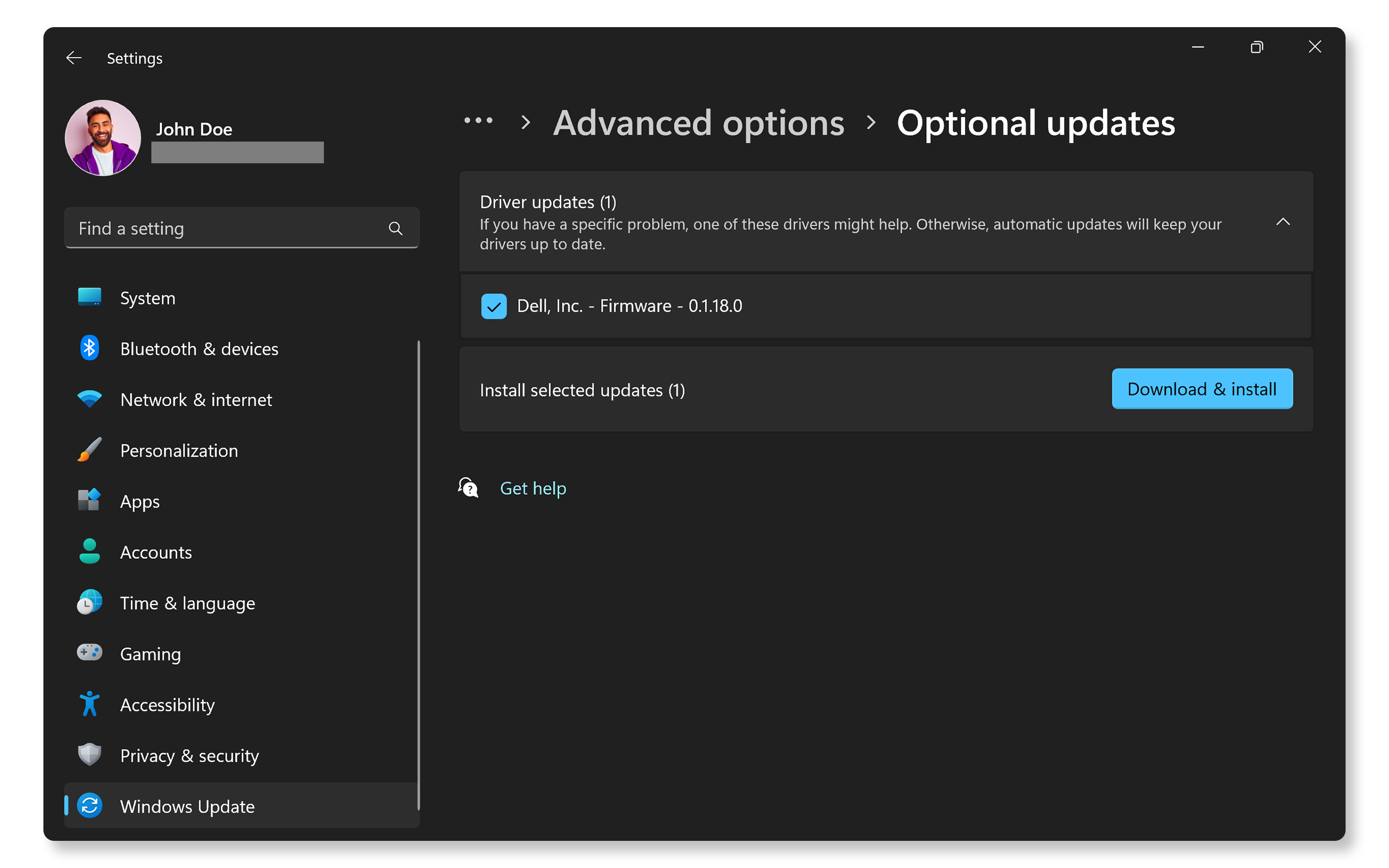 Dell Firmware shown under optional Windows updates