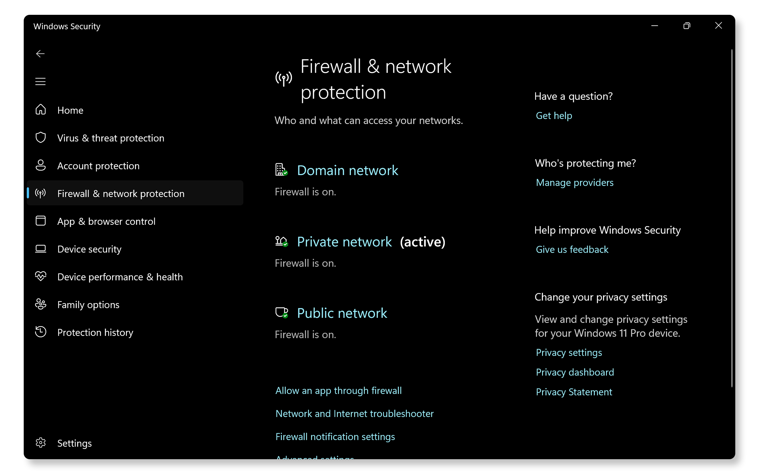 Firewall protection in Windows Security