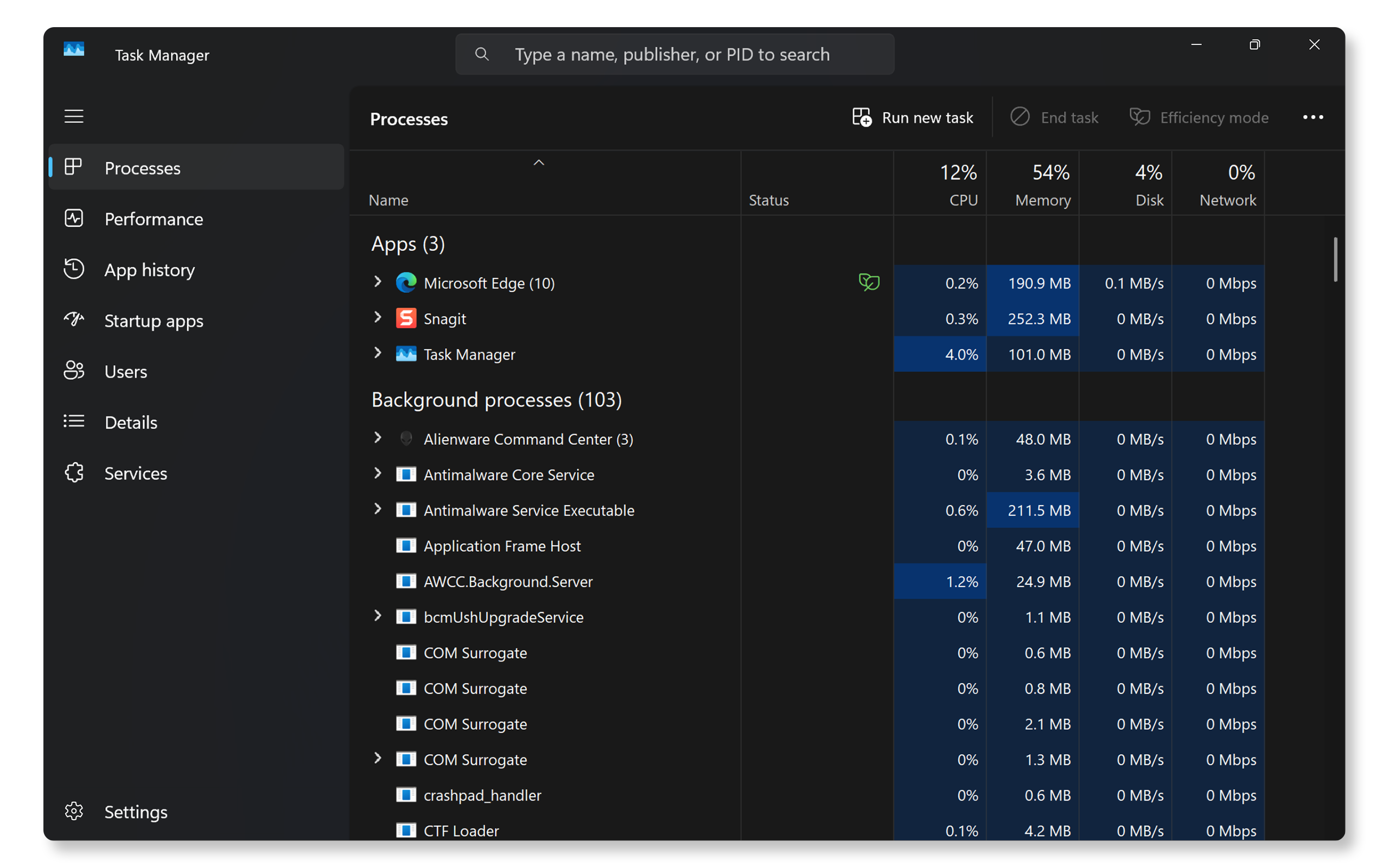 Processes in Task Manager