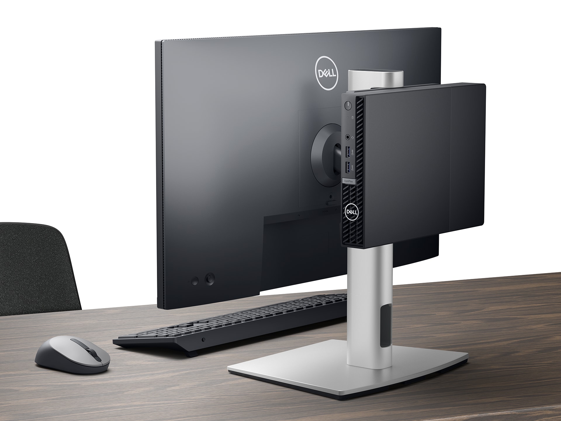 Optiplex MFF Plus 7010-Desktop-Modell der 7000-Serie mit Ständer MSF22, Monitor P2723DE und KM5521W