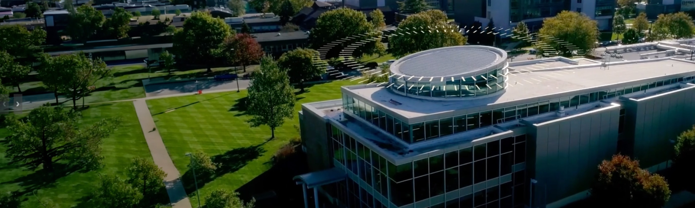 Overhead shot of a university campus science facility