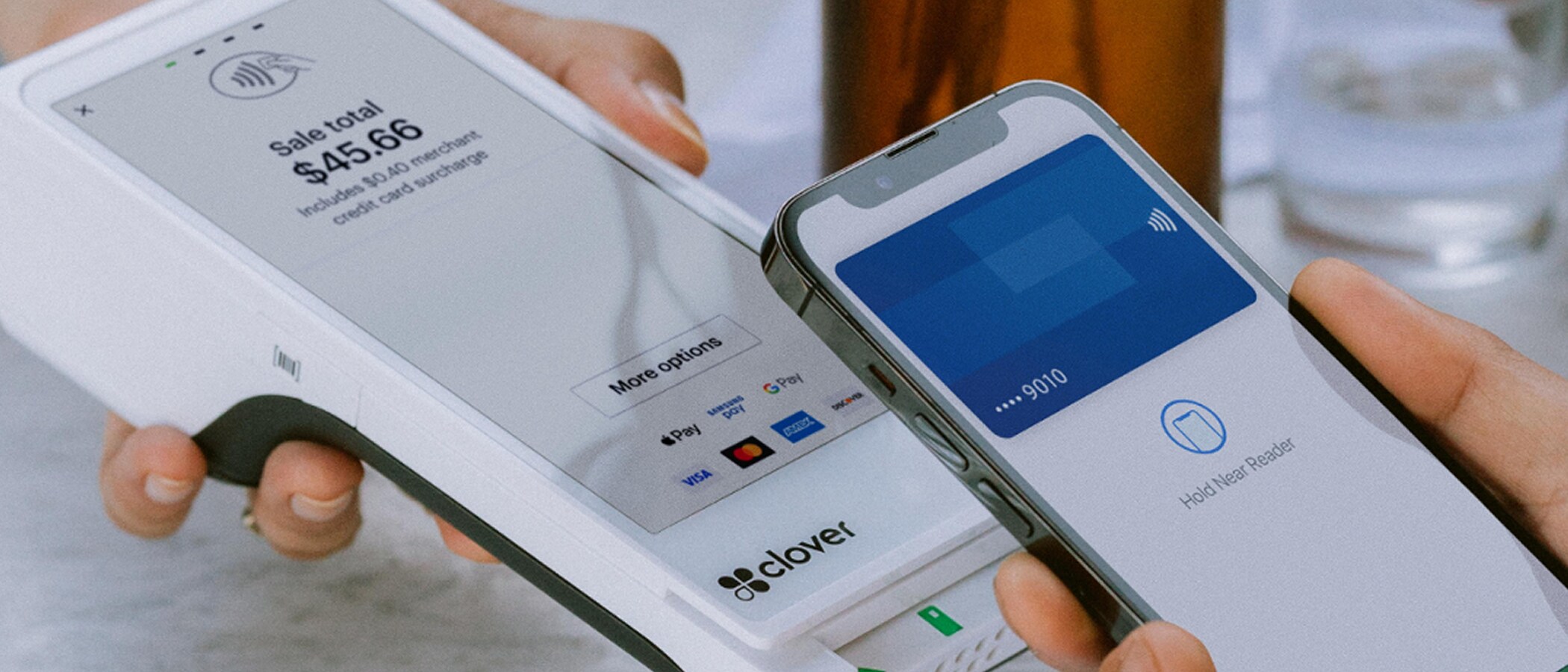 A phone tapping to pay on a mobile POS system