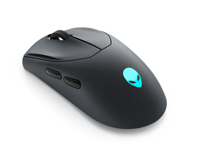 Picture of a black Dell Alienware Wireless Gaming Mouse AW720M with the blue Alienware logo at the bottom of the product.