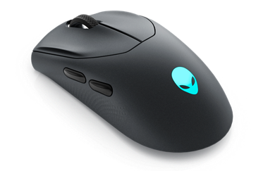 Image d’une souris de gaming sans fil Dell Alienware AW720M noire avec le logo Alienware bleu en bas du produit.
