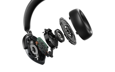 Picture of a black Dell Alienware Gaming Headset showing the right side of the product.