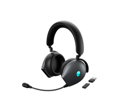 Picture of a black Dell Alienware Gaming Headset with a mic connected.