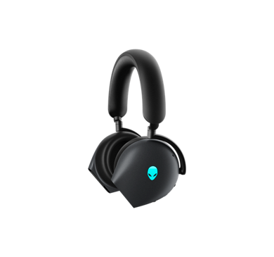 Picture of a black Dell Alienware Gaming Headset showing the left side of the product.
