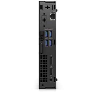 Picture of a Dell OptiPlex 7000 Micro on its back showing the ports available behind the product. 