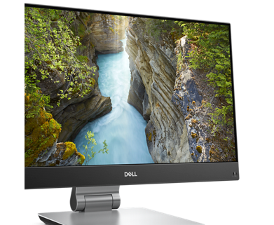 Picture of a Dell OptiPlex 7400 All-in-One Desktop monitor with a nature landscape on the background.