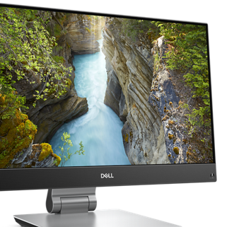 Imagem do monitor de um Desktop Dell OptiPlex 7400 All-in-One com uma paisagem natural ao fundo.